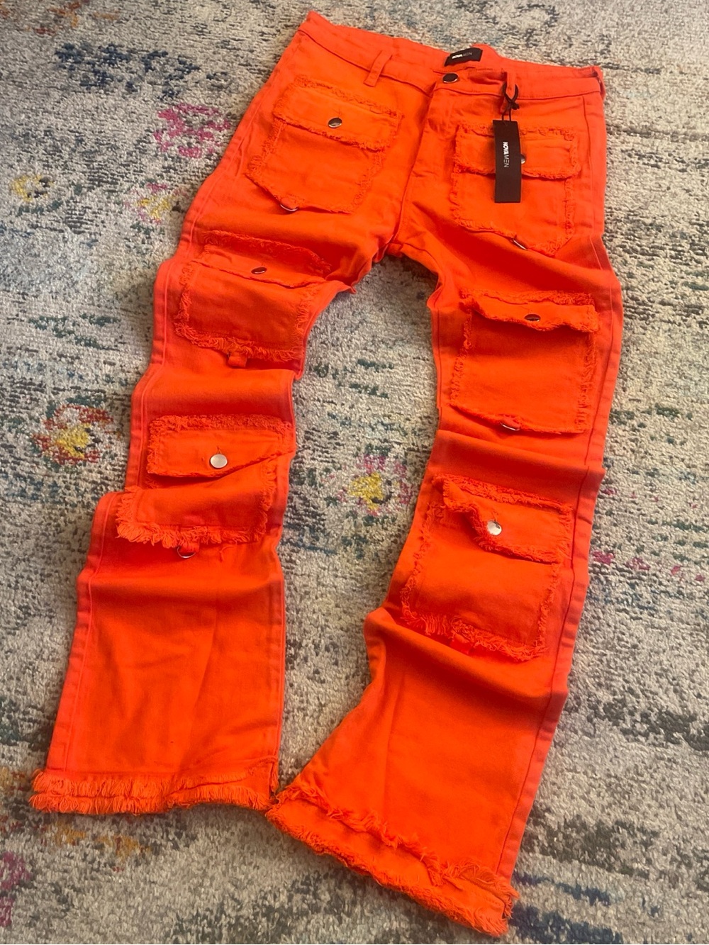 Fashion Nova multi pocket Orange Men’s Cargo Jeans